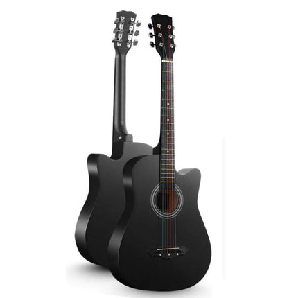 Folk Acoustic Guitar for Beginner Daily Music Practice Sessions - black wood acoustic guitar with adjustable string height for daily practice