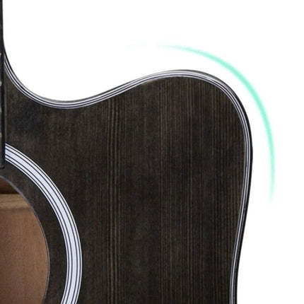 Folk Acoustic Guitar for Beginner Daily Music Practice Sessions - close-up of dark wood acoustic guitar body with rosette