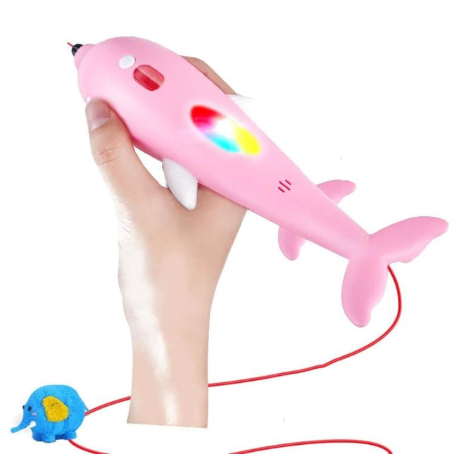 3D Printing Pen for Creative 3D Art in Dolphin Pink - handheld rechargeable dolphin-shaped 3D printing pen with adjustable speeds
