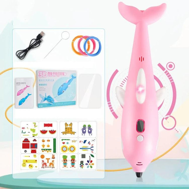 3D Printing Pen for Creative 3D Art in Dolphin Pink handheld 3D pen with battery, three-speed settings, filaments and starter stencils
