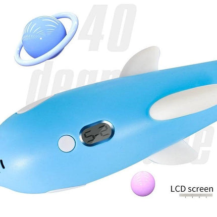 3D Printing Pen for Creative 3D Art in Dolphin Pink showing dolphin-shaped pen with LCD screen and built-in battery