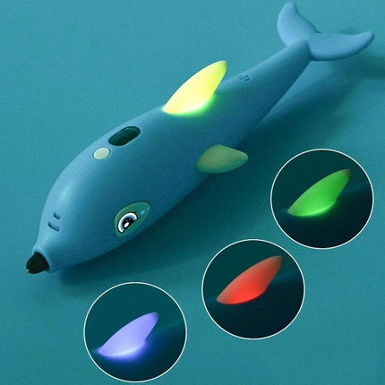 3D Printing Pen for Creative 3D Art in Dolphin Pink handheld rechargeable pen with color-changing LED fins for kids and hobbyists