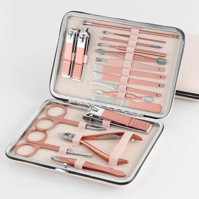 18 In 1 Stainless Steel Nail Clippers Set For Manicure compact pink 18-piece stainless steel grooming kit for travel and home