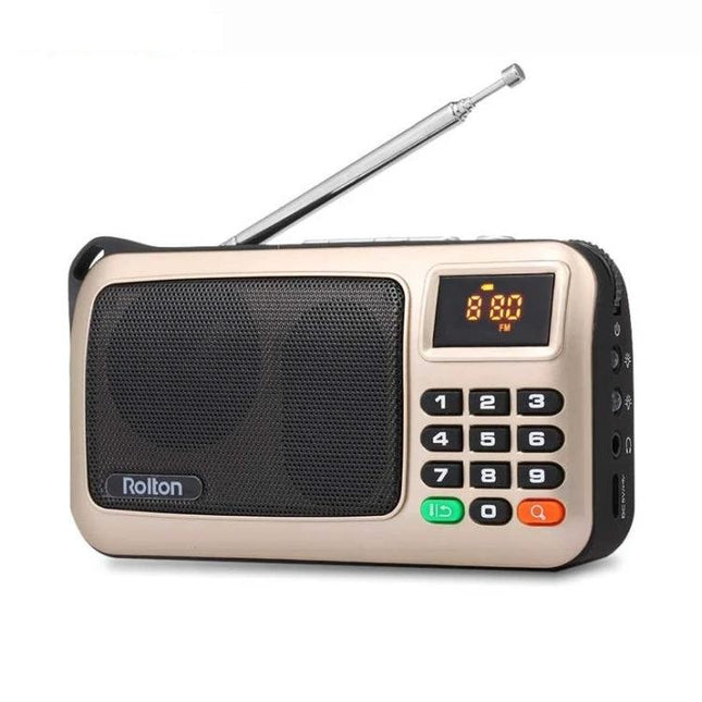 Rolton Portable Mini FM Radio for Music and Daily Listening compact beige radio with numeric keypad and antenna