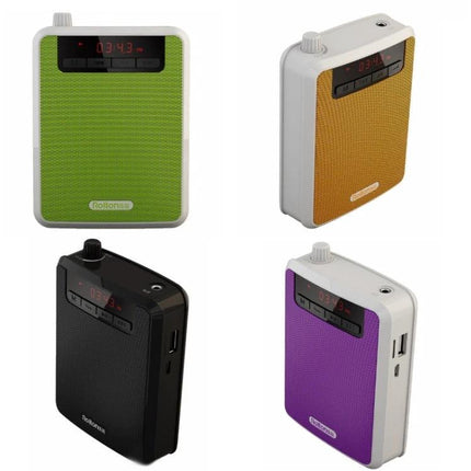 Rolton Voice Amplifier for Teachers and Outdoor Use compact colorful portable speaker showing green, orange, black and purple models
