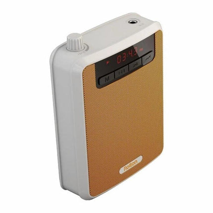 Rolton Voice Amplifier for Teachers and Outdoor Use compact white and gold portable speaker with volume knob and display