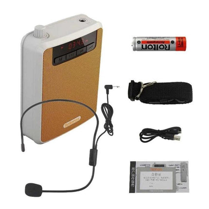Rolton Voice Amplifier for Teachers and Outdoor Use compact wearable speaker with headset mic, USB cable and strap for classroom or outdoor guiding