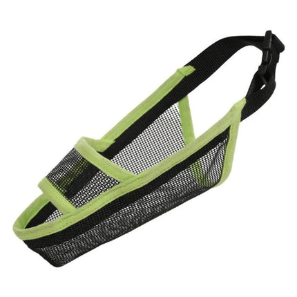 Mesh Cover for Dogs During Walks and Training Sessions - breathable green and black mesh muzzle-style cover for Collies and Greyhounds