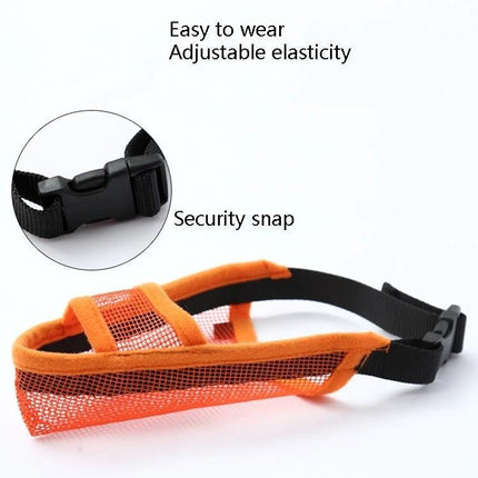 Mesh Cover for Dogs During Walks and Training Sessions - orange breathable mesh muzzle with adjustable elastic strap and security snap