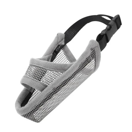 Mesh Cover for Dogs During Walks and Training Sessions - breathable gray mesh dog muzzle allowing panting, drinking and comfort for long-mouthed breeds