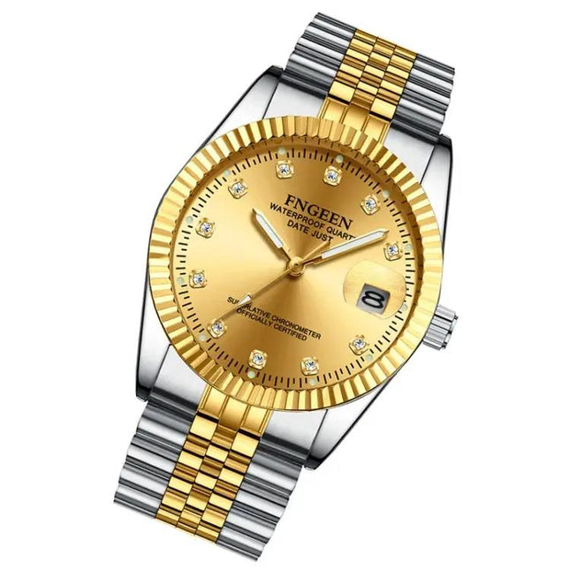 FNGEEN Men's Classic Diamond Dial Watch with Full Gold Surface | Syndmart