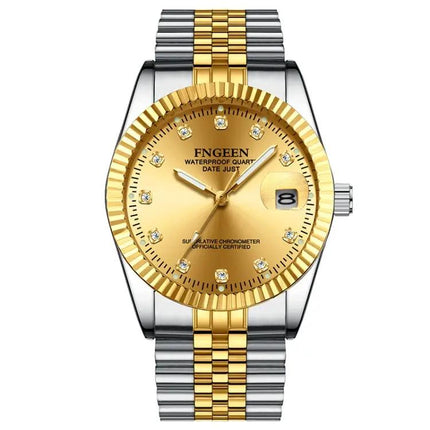 FNGEEN Men's Classic Diamond Dial Watch with Full Gold Surface | Syndmart