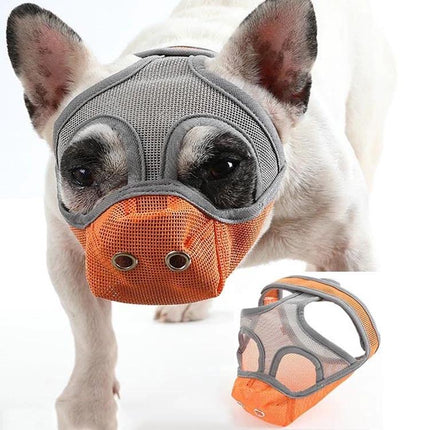 Mouth Cover for Flat-Faced Dogs During Daily Walks - breathable PVC net muzzle for Bulldogs and Pugs preventing scavenging while allowing airflow
