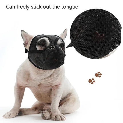 Mouth Cover for Flat-Faced Dogs During Daily Walks breathable PVC net muzzle for Bulldogs and Pugs allowing tongue out and smooth airflow