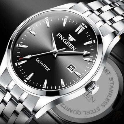 FNGEEN Men's Luminous Calendar Watch for Everyday Use stainless steel black dial quartz calendar luminous hands