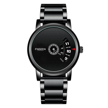 FNGEEN S230 Men's Black Steel Quartz Watch for Daily Use black steel strap minimalist dial with date window