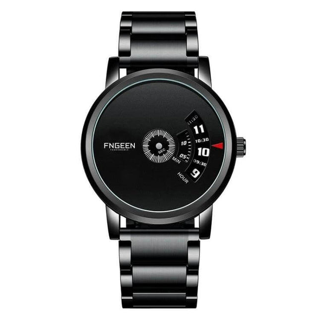FNGEEN S230 Men's Black Steel Quartz Watch for Daily Use black steel strap minimalist dial with date window