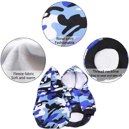 Warm Cotton Dog Hoodie for Everyday Pet Outings and Play blue camo cotton fleece dog hoodie for park walks and backyard play