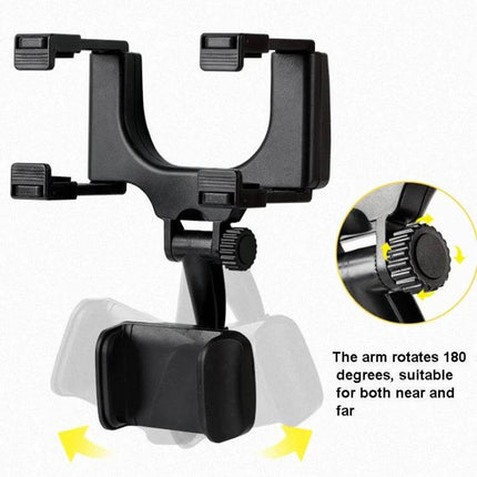 Car Rearview Mirror Phone Holder For Hands Free Navigation 7-Inch - adjustable 360° rotation and 180° clamp arm holding phones up to 7 inches