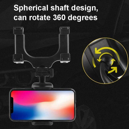 Car Rearview Mirror Phone Holder For Hands Free Navigation 7-Inch - 360° spherical shaft and 180° clamp arm holding phone in line of sight