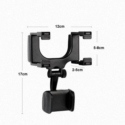Car Rearview Mirror Phone Holder For Hands Free Navigation 7-Inch - black adjustable 360° mount fits devices up to 7" with 180° clamp arm