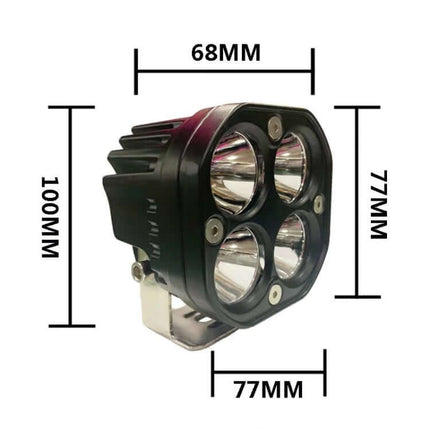40W White LED Motorcycle Spotlight Headlight For Front Bumper And Off Road Roof compact aluminum 4-LED light with mounting bracket, 68x77x100mm