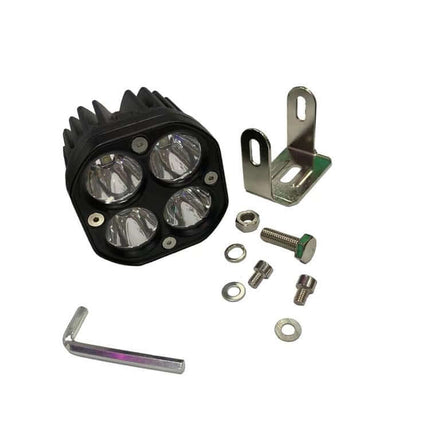 40W White LED Motorcycle Spotlight Headlight For Front Bumper And Off Road Roof - compact aluminum 4-LED light with mounting bracket and hardware