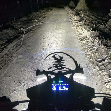 40W White LED Motorcycle Spotlight Headlight For Front Bumper And Off Road Roof - aluminum 40W LED spotlight illuminating rural road from motorcycle handlebars