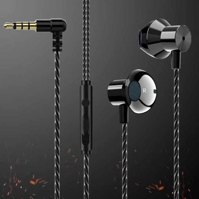 Ergonomic Earbuds for Daily Listening on the Go - black wired earbuds with reinforced 90-degree elbow jack and inline mic