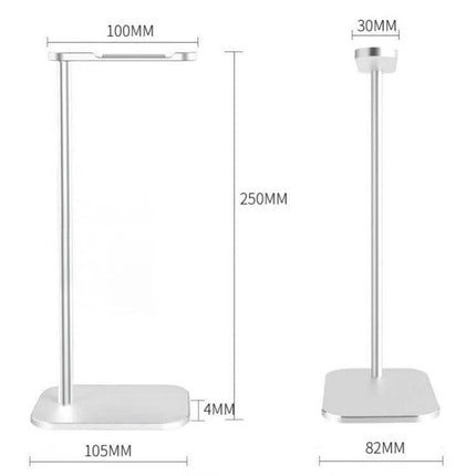Aluminum Headset Stand For Desk Organization And Storage compact silver aluminum stand with silicone pads dimensions