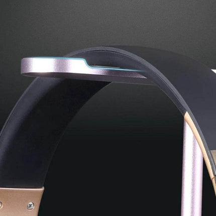 Aluminum Headset Stand For Desk Organization And Storage with rounded edges silicone pads, lightweight aluminum, sleek rose gold