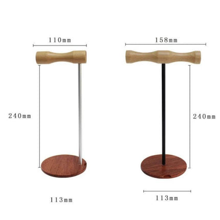 Beech Wood Headphone Stand With Metal Base For Desk, compact beech head, metal rod and non-slip round base