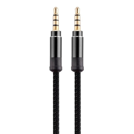Nylon Braided AUX Cable for Everyday Audio Connections in Car or Home - black 3.5mm stereo cable with gold plugs and durable braided jacket