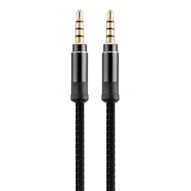 Nylon Braided AUX Cable for Everyday Audio Connections in Car or Home – black nylon braided 3.5mm audio cable with gold-plated jacks