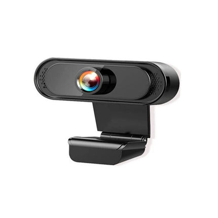 Computer Webcam for Video Calls and Online Meetings - black USB webcam with 12MP CMOS sensor and clip mount for meetings and video calls