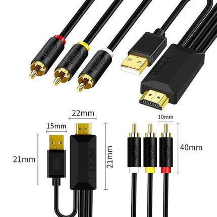 JingHua HDMI to 3RCA Converter Cable for TVs and Projectors - HDMI to red yellow white RCA video audio adapter cable