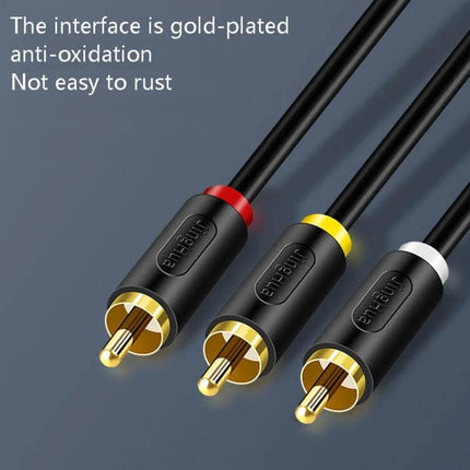 JingHua HDMI to 3RCA Converter Cable for TVs and Projectors showing gold-plated red yellow white RCA connectors and black cable