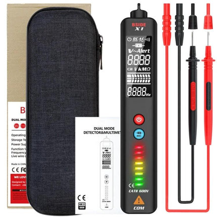 BSIDE X1 Non-Contact Voltage Detector for Electrical Safety Testing with display, probes, and carrying case