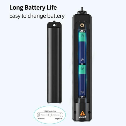 BSIDE X1 Non-Contact Voltage Detector for Electrical Safety Testing showing open battery compartment with two AAA batteries and long battery life label