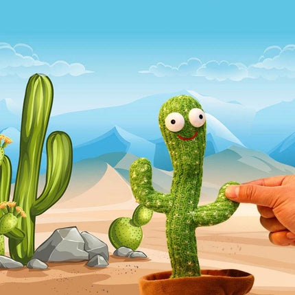Adorable Plush Dancing Cactus Toy for Children's Daily Playtime plush cactus dancing toy in desert scene with hand activating it