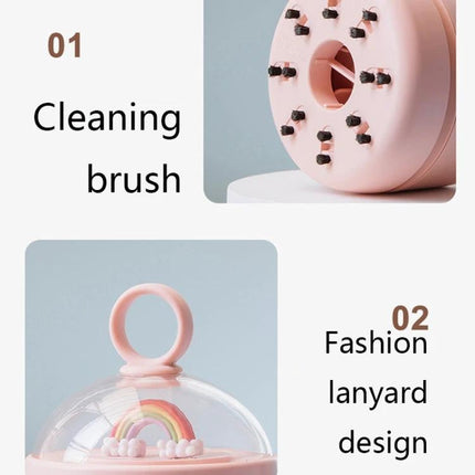Mini Handheld Wireless Vacuum Cleaner for Desktops and Tables, Multiple Colors - compact pink model showing cleaning brush and fashion lanyard design