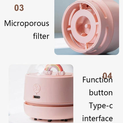 Mini Handheld Wireless Vacuum Cleaner for Desktops and Tables, Multiple Colors showing microporous filter and Type-C function button