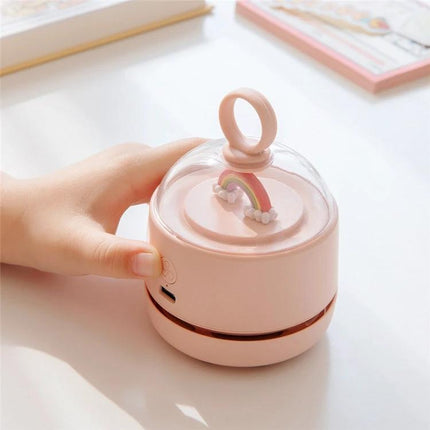 Mini Handheld Wireless Vacuum Cleaner for Desktops and Tables, Multiple Colors - compact pink desktop vacuum with rainbow dome