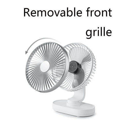 Quiet Automatic Shaking Desktop Fan for Home and Office Use showing removable front grille and adjustable angle for easy cleaning and airflow