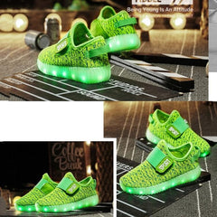 Luminous LED Sports Shoes for Kids - Breathable Flying Woven Design with Shockproof Sole