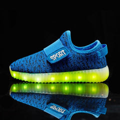 Luminous LED Sports Shoes for Kids - Breathable Flying Woven Design with Shockproof Sole