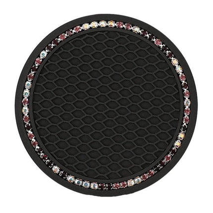 Car Diamond Honeycomb Water Coaster 7 Cm Anti Slip Mat - black PVC honeycomb non-slip cup stabilizer with rhinestone trim, 7 cm diameter