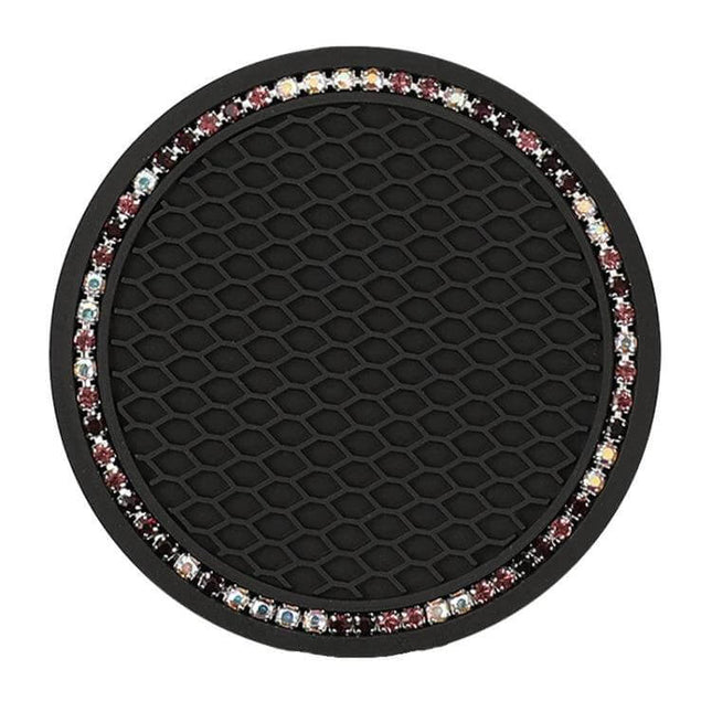 Car Diamond Honeycomb Water Coaster 7 Cm Anti Slip Mat - black PVC honeycomb non-slip cup stabilizer with rhinestone trim, 7 cm diameter