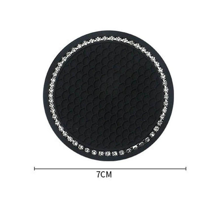 Car Diamond Honeycomb Water Coaster 7 Cm Anti Slip Mat black PVC honeycomb non-slip cup stabilizer with rhinestone rim, 7 cm diameter