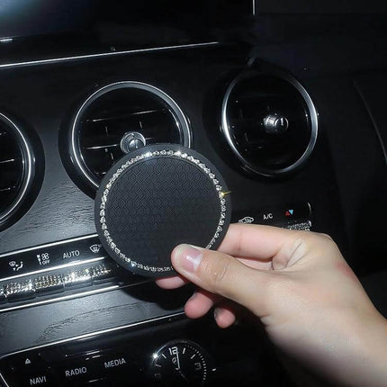 Car Diamond Honeycomb Water Coaster 7 Cm Anti Slip Mat shown held over car cup holder with honeycomb PVC grip and rhinestone edge